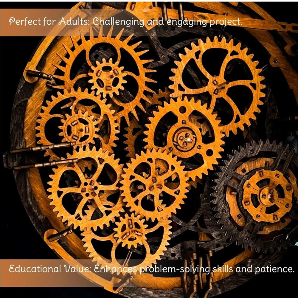 WOODEN.CITY Steampunk 3D Puzzle Clock - DIY Mechanical Wall Clock Kit